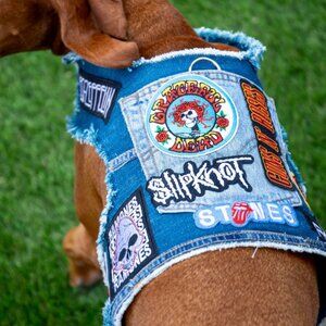 Custom Denim Rocker Harness 2.0 Rock Band Patches